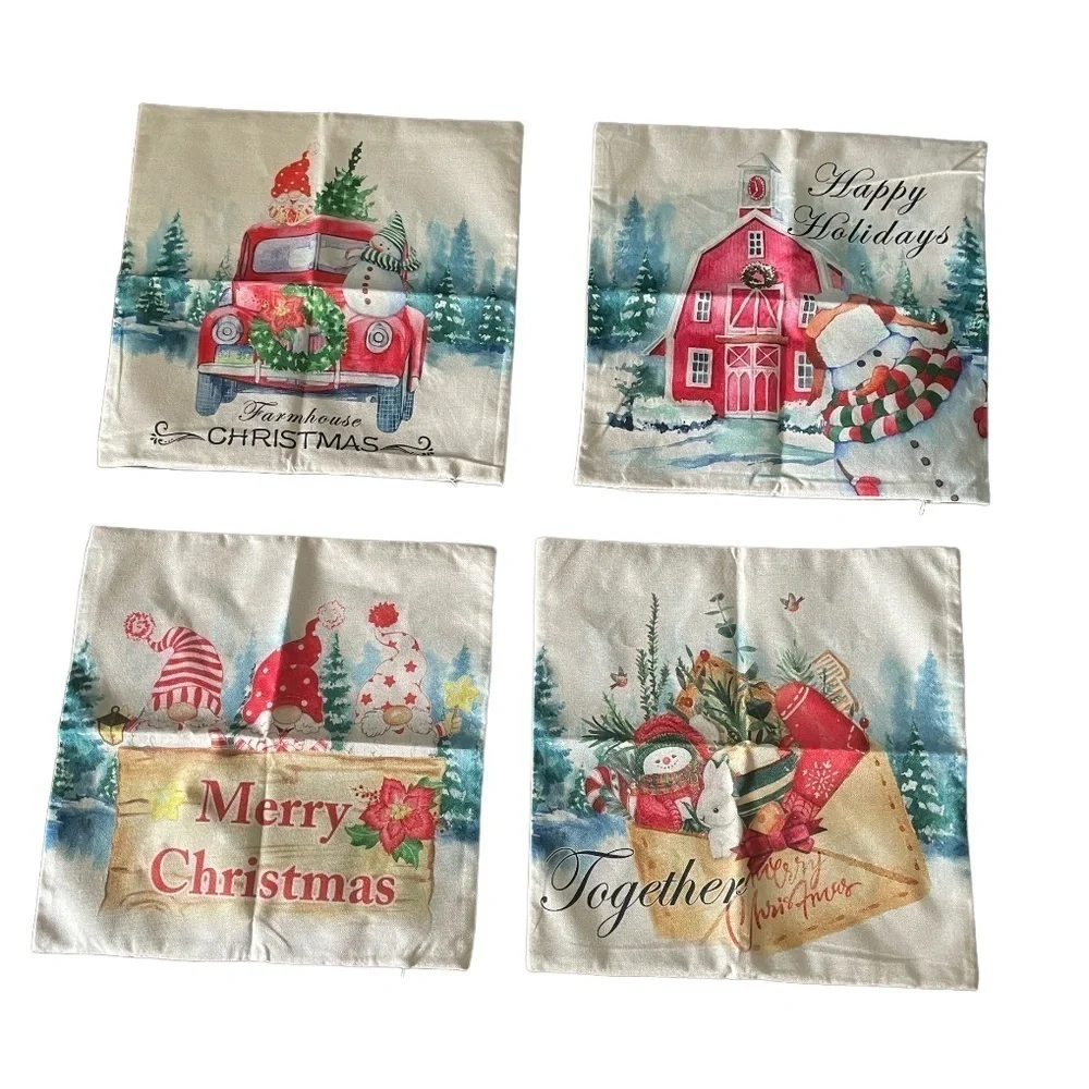 MERRY CHRISTMAS holiday pillow cushion covers pack of 4 farmhouse Christmas